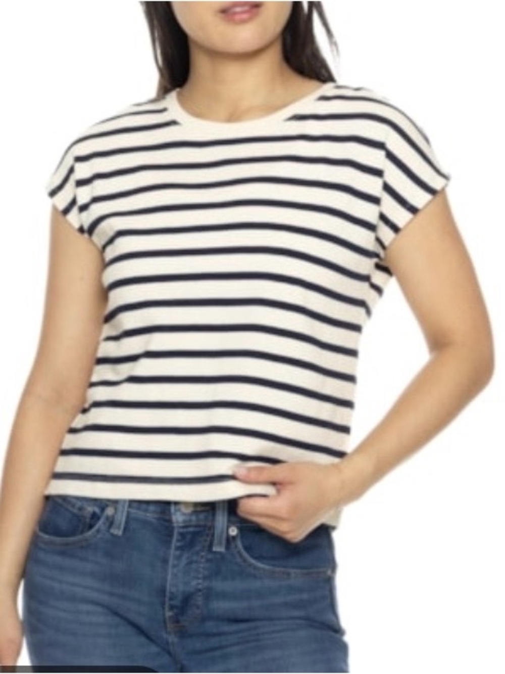 Martha Stewart Striped Short Sleeve Tee - White & Navy size M